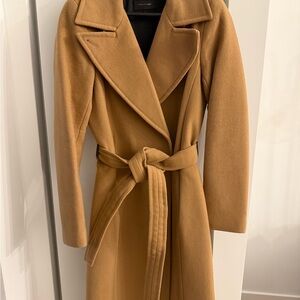 Mackage Tan Trench Coat with Belted Waist and Notched Lapels